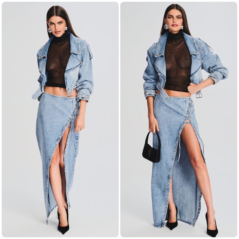 New! Retrofete Zahlia Lace Up Denim Skirt Size 24 Nwt!